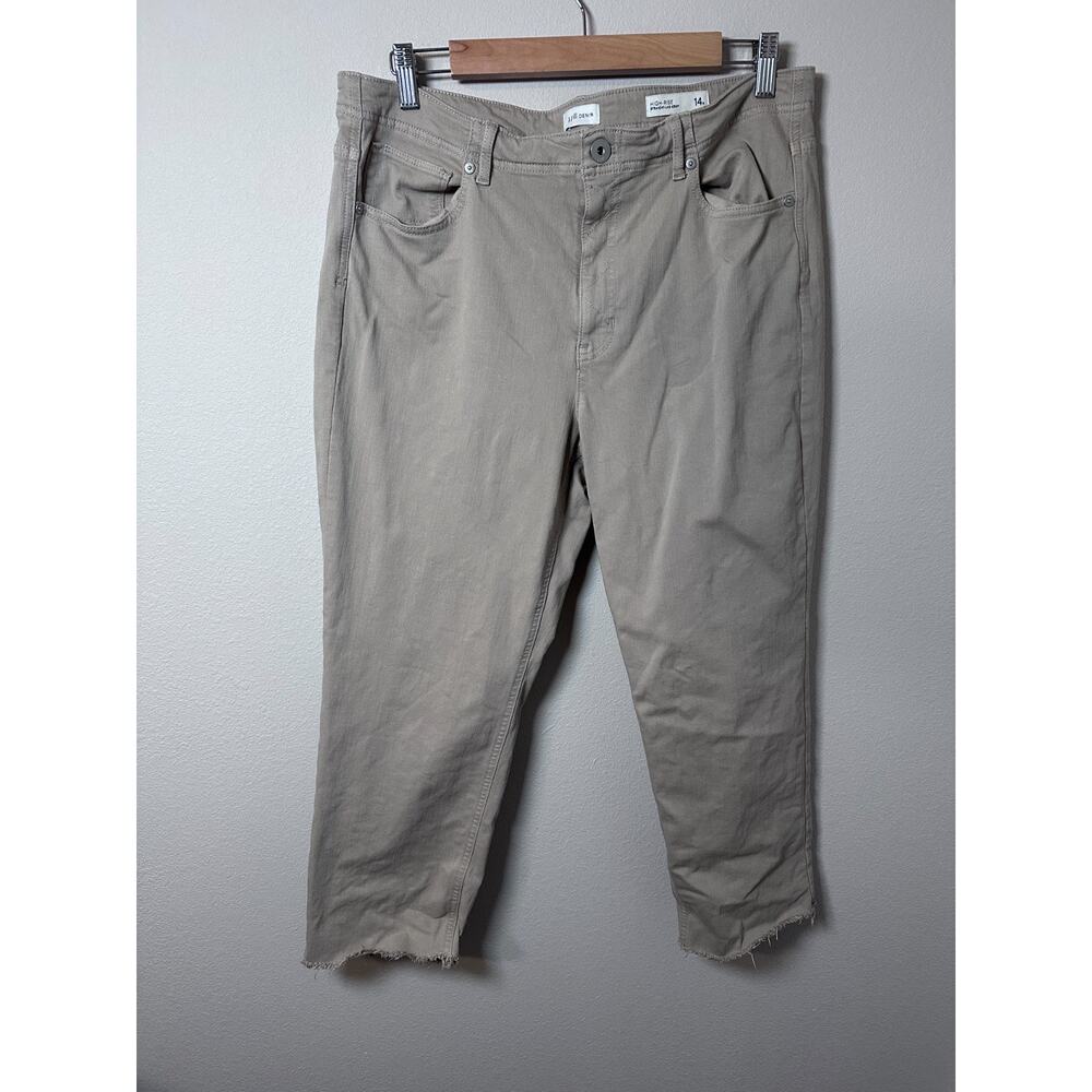 J Jill Denim High Rise Straight Leg Crop Jeans Women's 14 Khaki Raw Hem Stretch